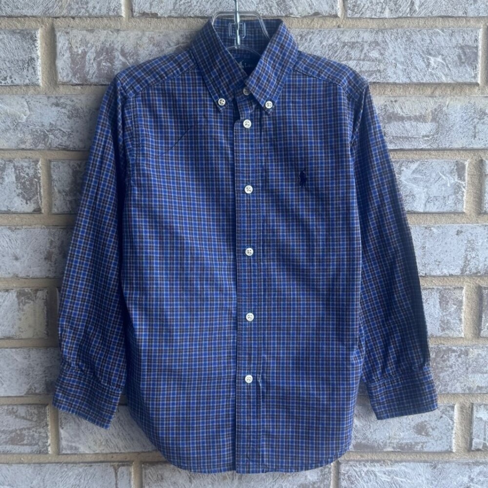 Ralph Lauren 100% Cotton Long Sleeve Button Up Plaid Shirt Boys Size 5